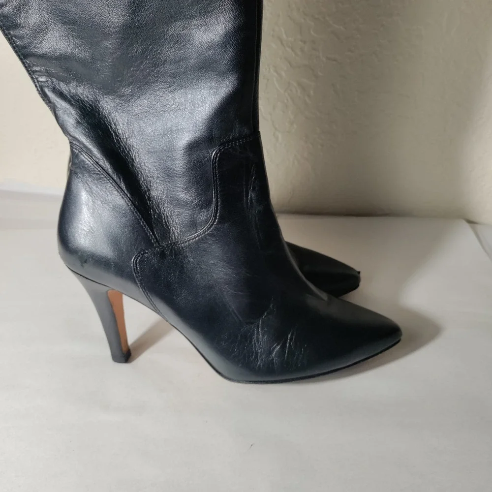 Vtg ROS HOMMERSON tall black leather Over The Knee OTK‎ BOOTS womens 9WW